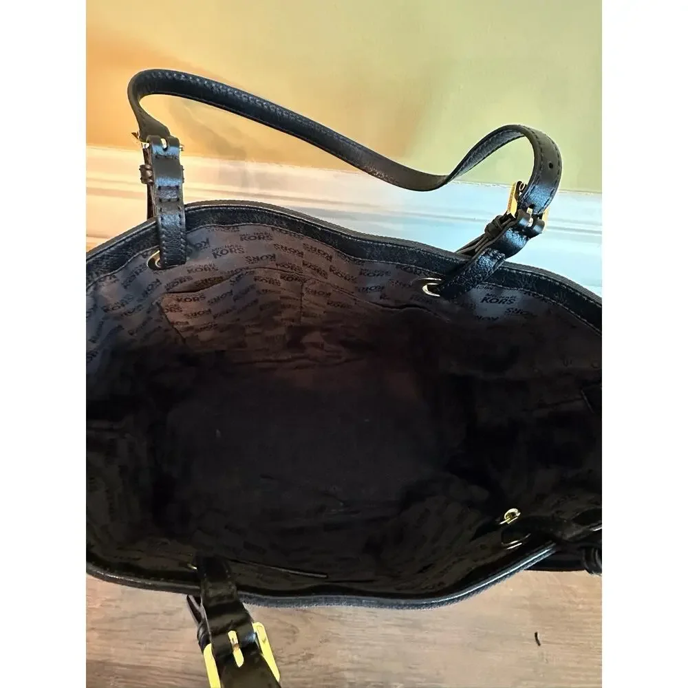 Michael Kors MK Logo Black Canvas Tote Bag Purse Handbag Designer‎